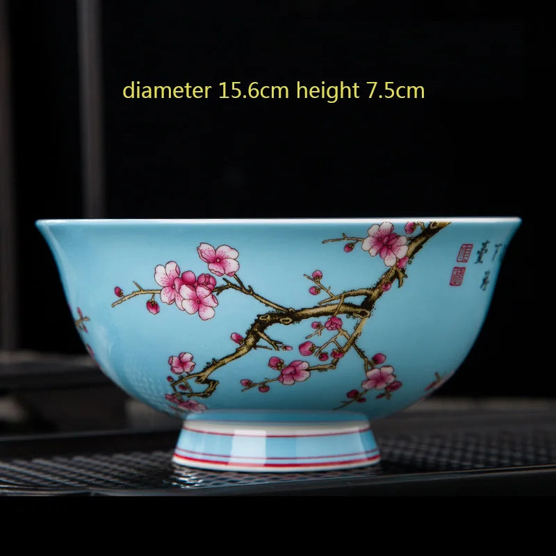 Jingdezhen Fine Bone China Bowl Enamelled With Retro Flower Bird Pattern — Yellow | KIMLUD