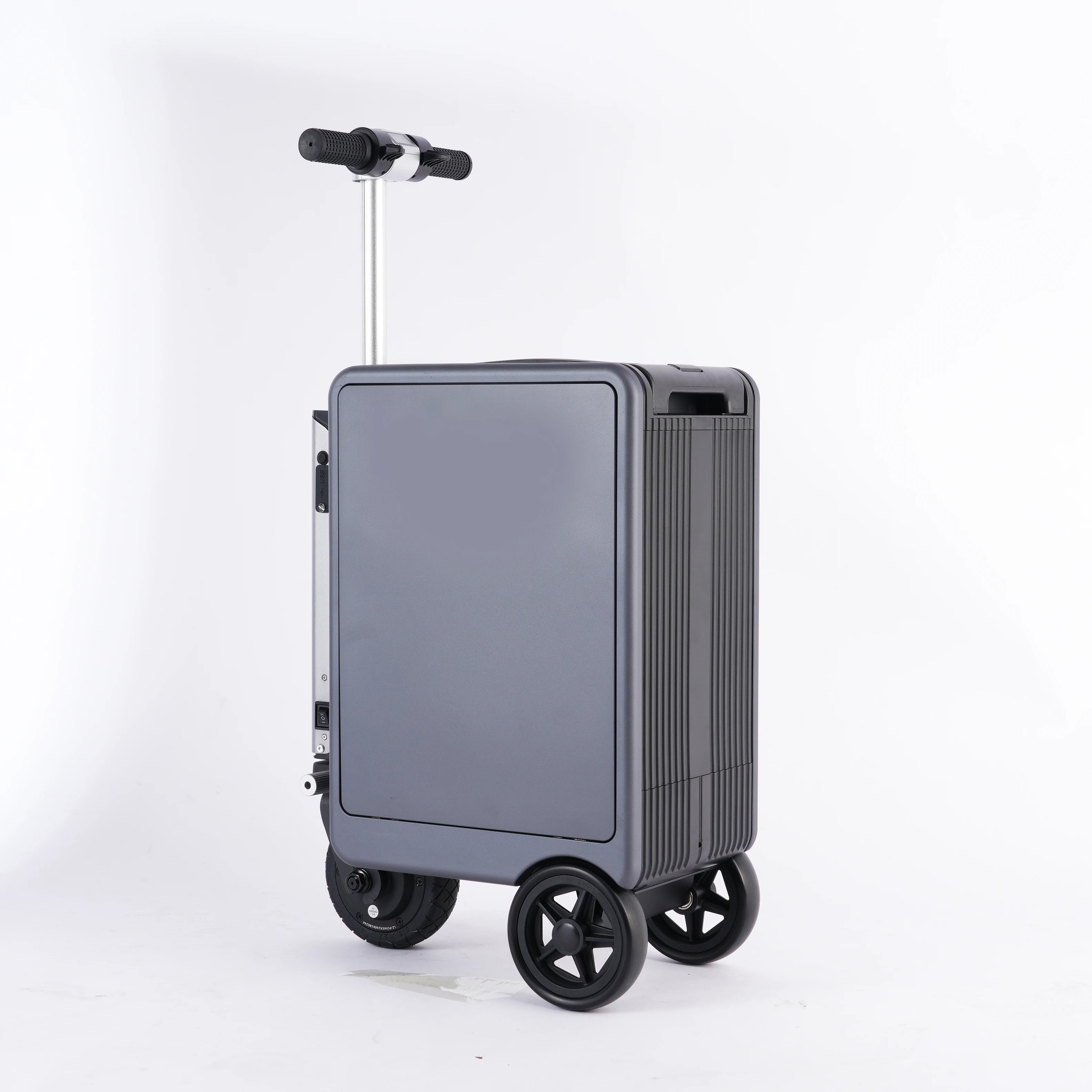 Smart ABS Luggage Scooter Bluetooth USB Charging Travel Trolley — Metallic Silver | KIMLUD