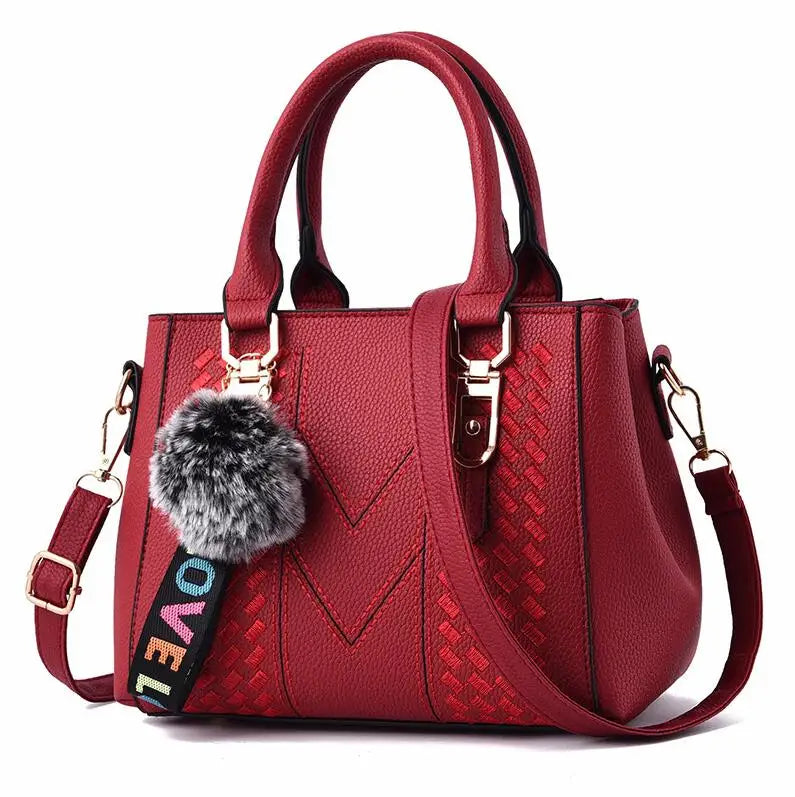 PU Leather Messenger Bag Embroidered Chevron — Taupe | KIMLUD