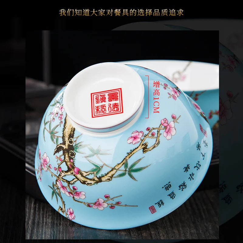 Jingdezhen Fine Bone China Bowl Enamelled With Retro Flower Bird Pattern — Yellow | KIMLUD