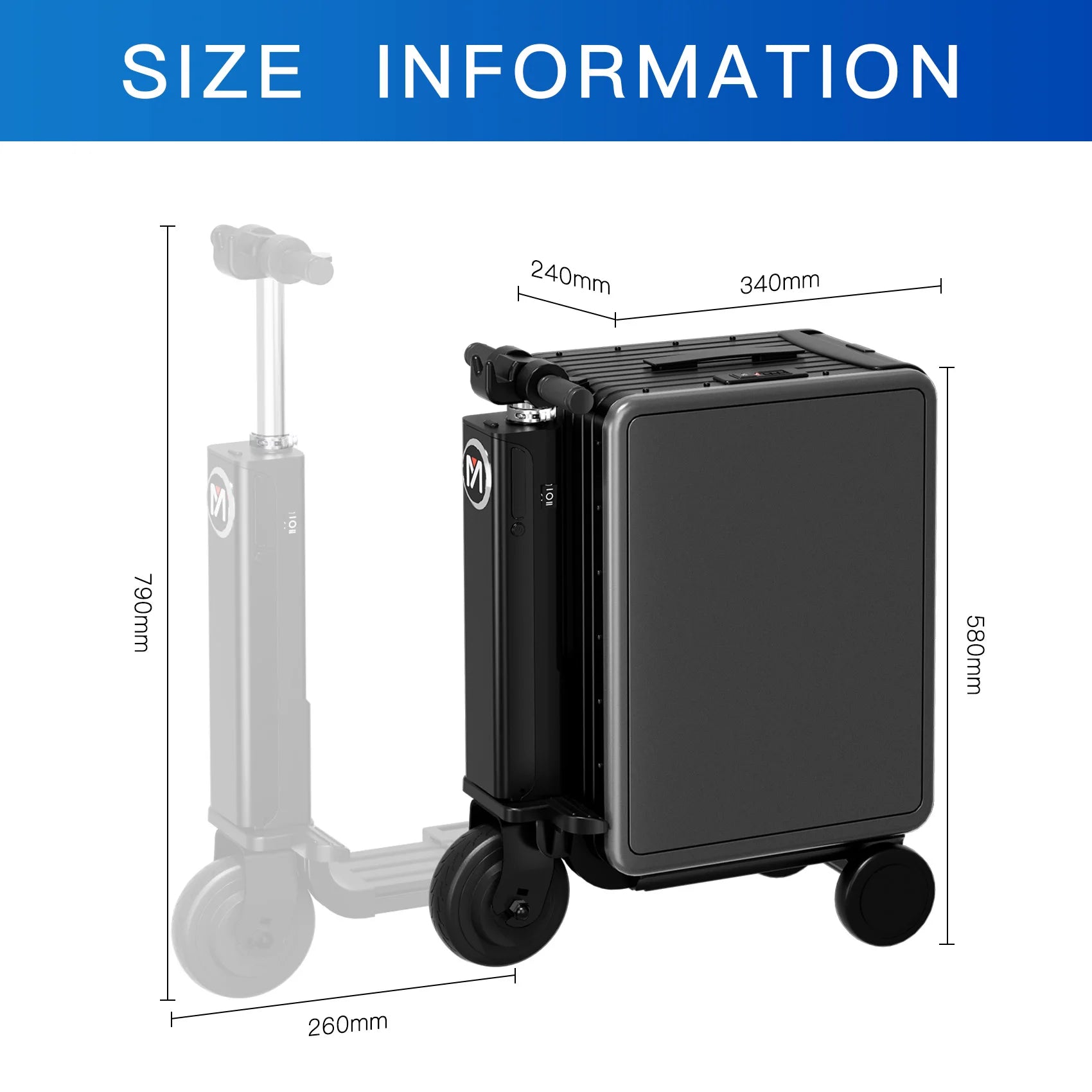 Aluminum Alloy Suitcase Rideable Smart Rolling — Black | KIMLUD