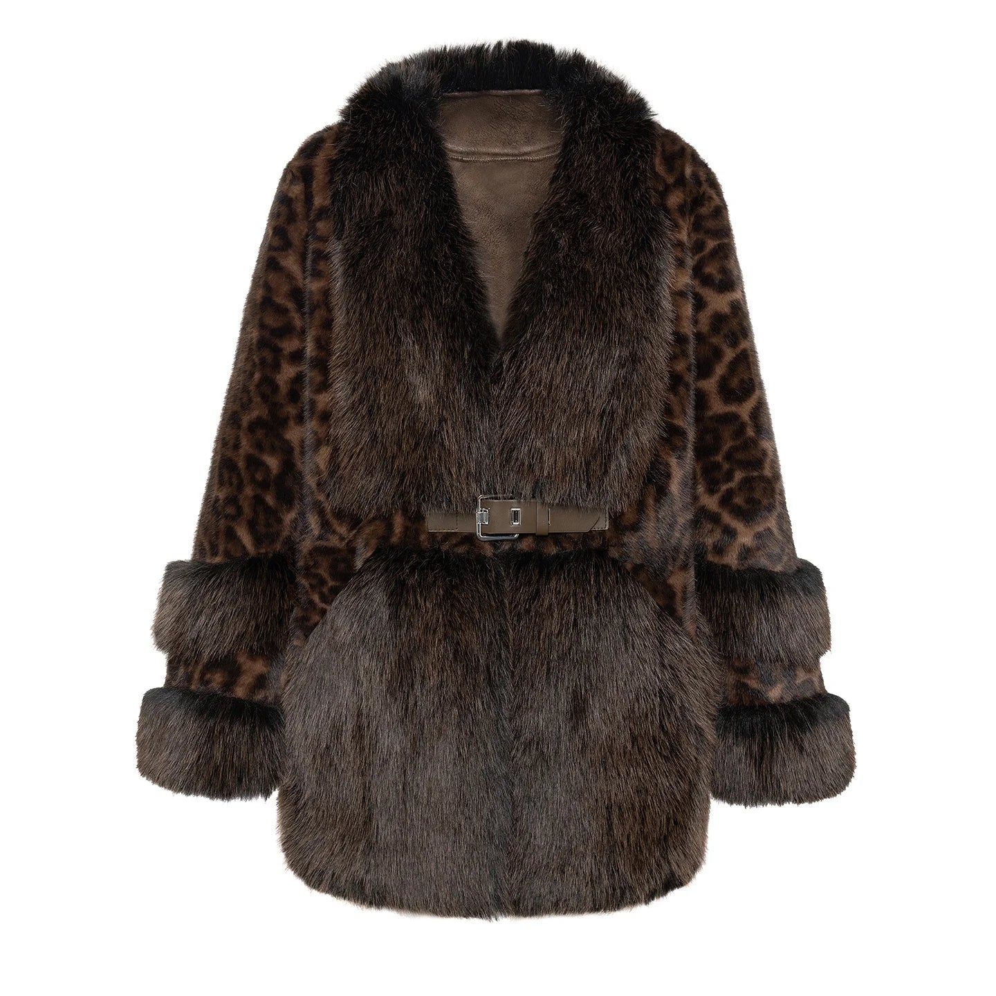 In Stock | Factory Direct Women's Faux Fur Jacket | Leopard Print, V-Neck Long Sleeve, Winter Warm Faux Fur Coat