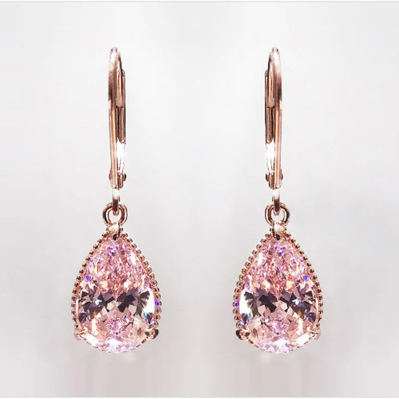 Natural Pink Quartz Drop Earrings for Women 18k Rose Gold Romantic Fashion Fine Jewelry Topaz Gemstone Bizuteria Luxury Earrings