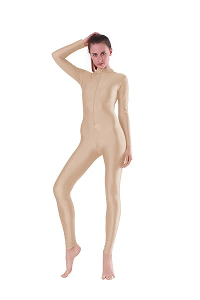 Unitard – Front Zip Mock Neck Long Sleeve – Nylon Elastane | KIMLUD