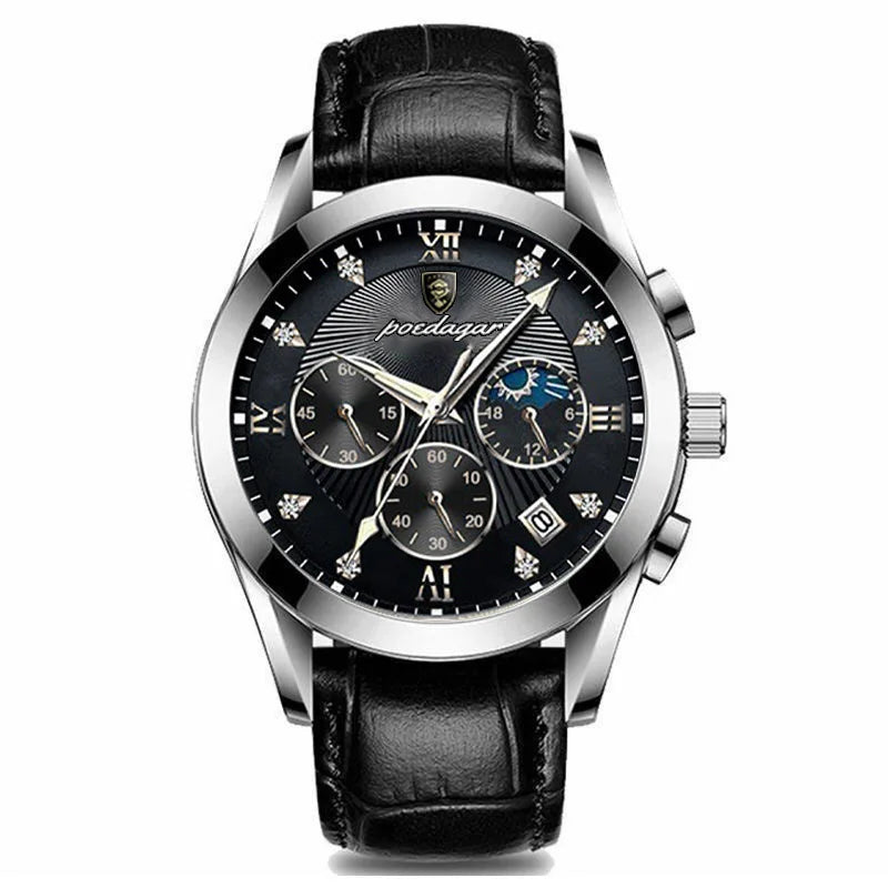 Top Brand Men Watch POEDAGAR Fashion Business Watch Automatic Date Luminous Pointer Leather Wristband Waterproof  Clock