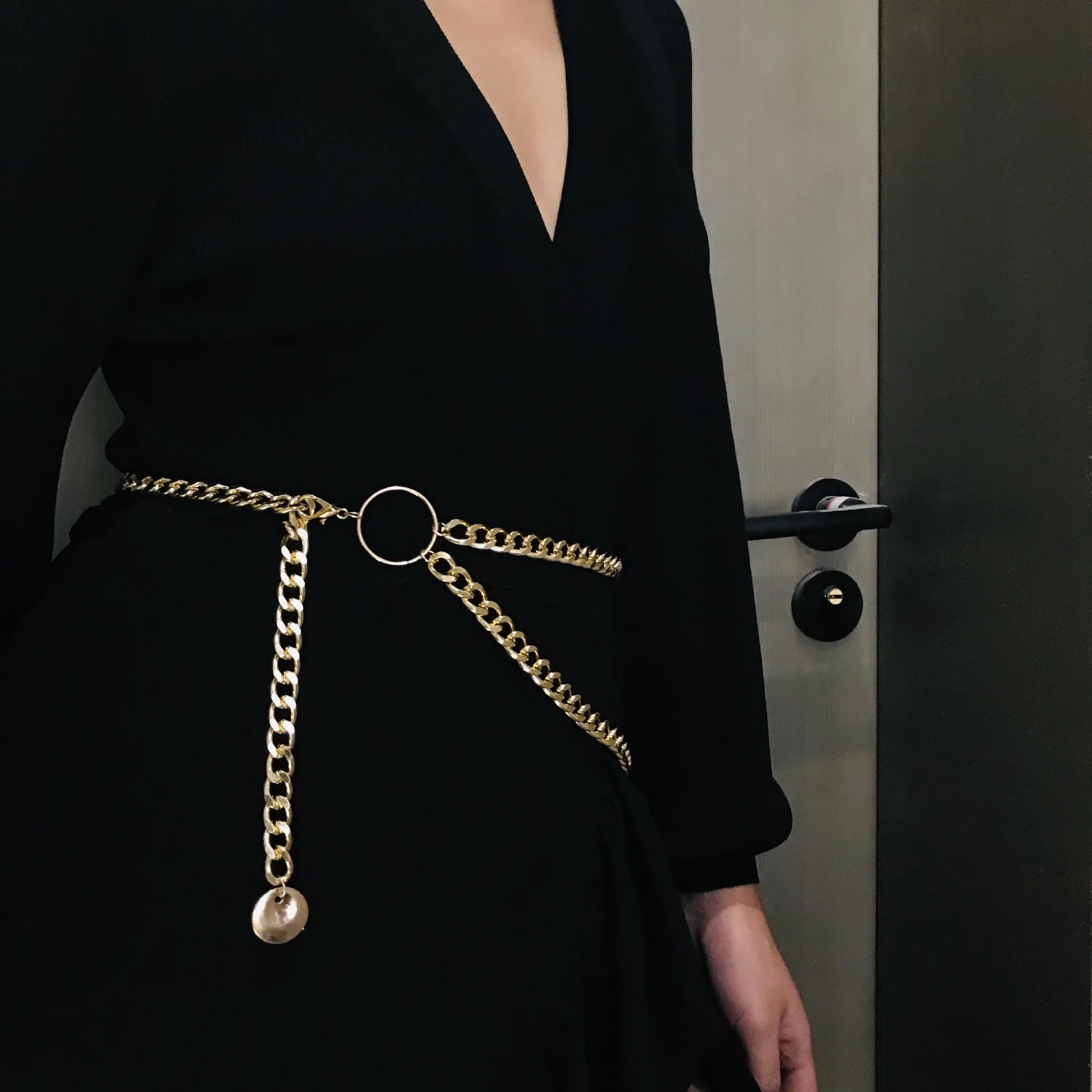 Metal Chain Waist Belt Punk Hip Hop Adjustable Gold-Tone Plating — Gold | KIMLUD