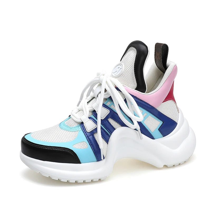Metallic Sneakers With Thick Lace — Silver | KIMLUD