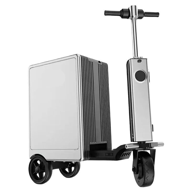 Smart ABS Luggage Scooter Bluetooth USB Charging Travel Trolley — Metallic Silver | KIMLUD