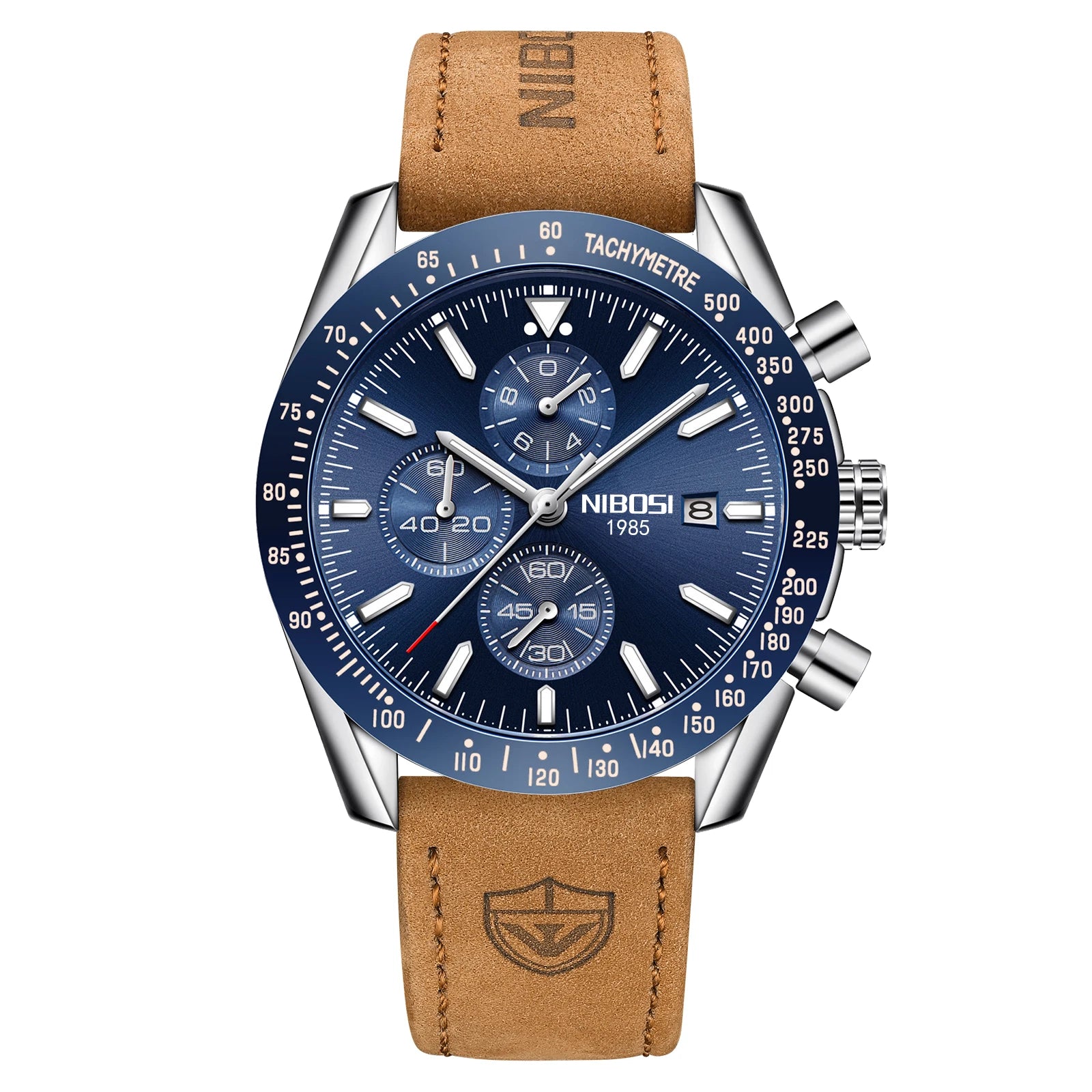 NIBOSI 2615 Business Style Men Watch Luminous Real Leather Band Wristwatch Silicone Strap Chronograph Quartz Watches