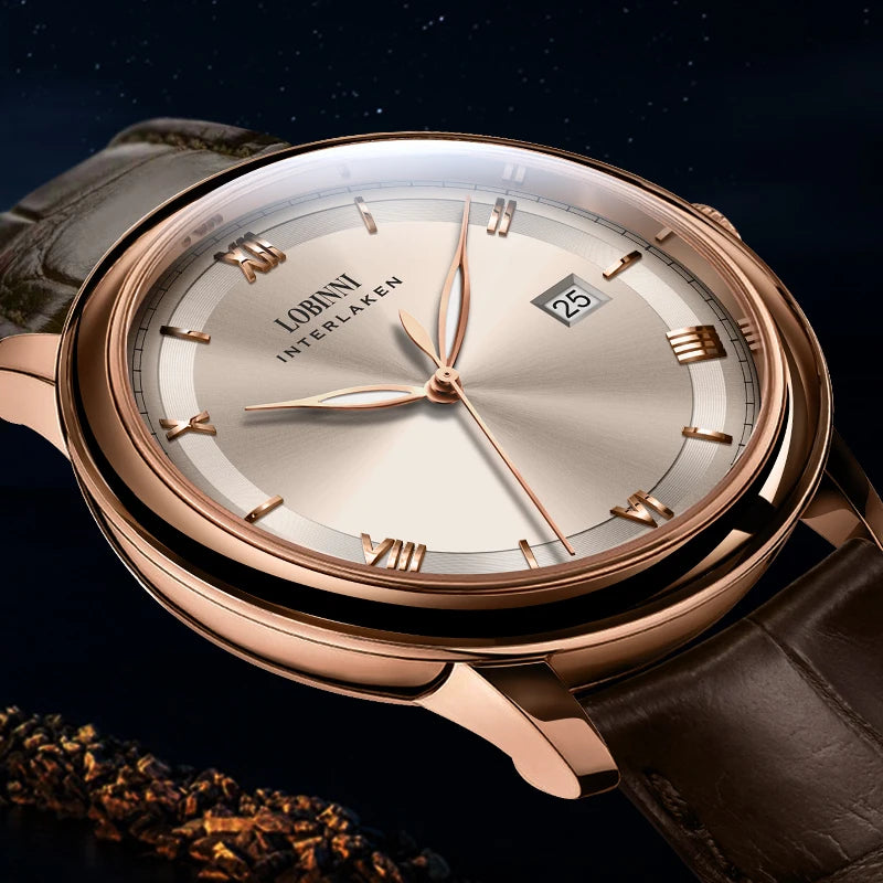 Switzerland LOBINNI Men Watches Luxury Brand Perpetual Calender Japan MIYOTA Auto Mechanical Men's Clock Sapphire Leather
