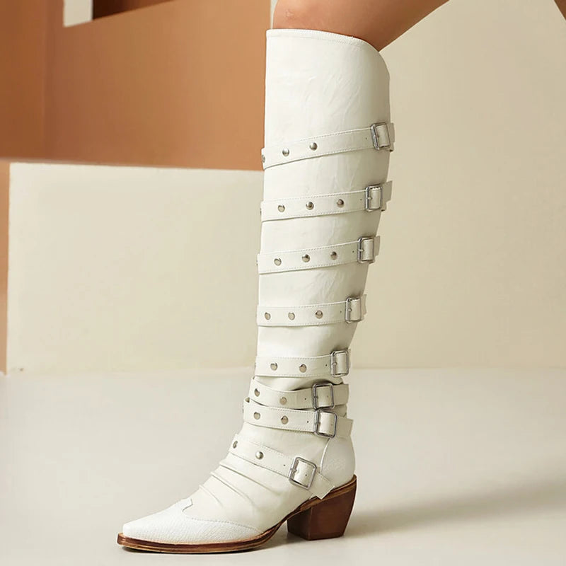 Western Buckle Wedge Boots — Saddle Brown | KIMLUD