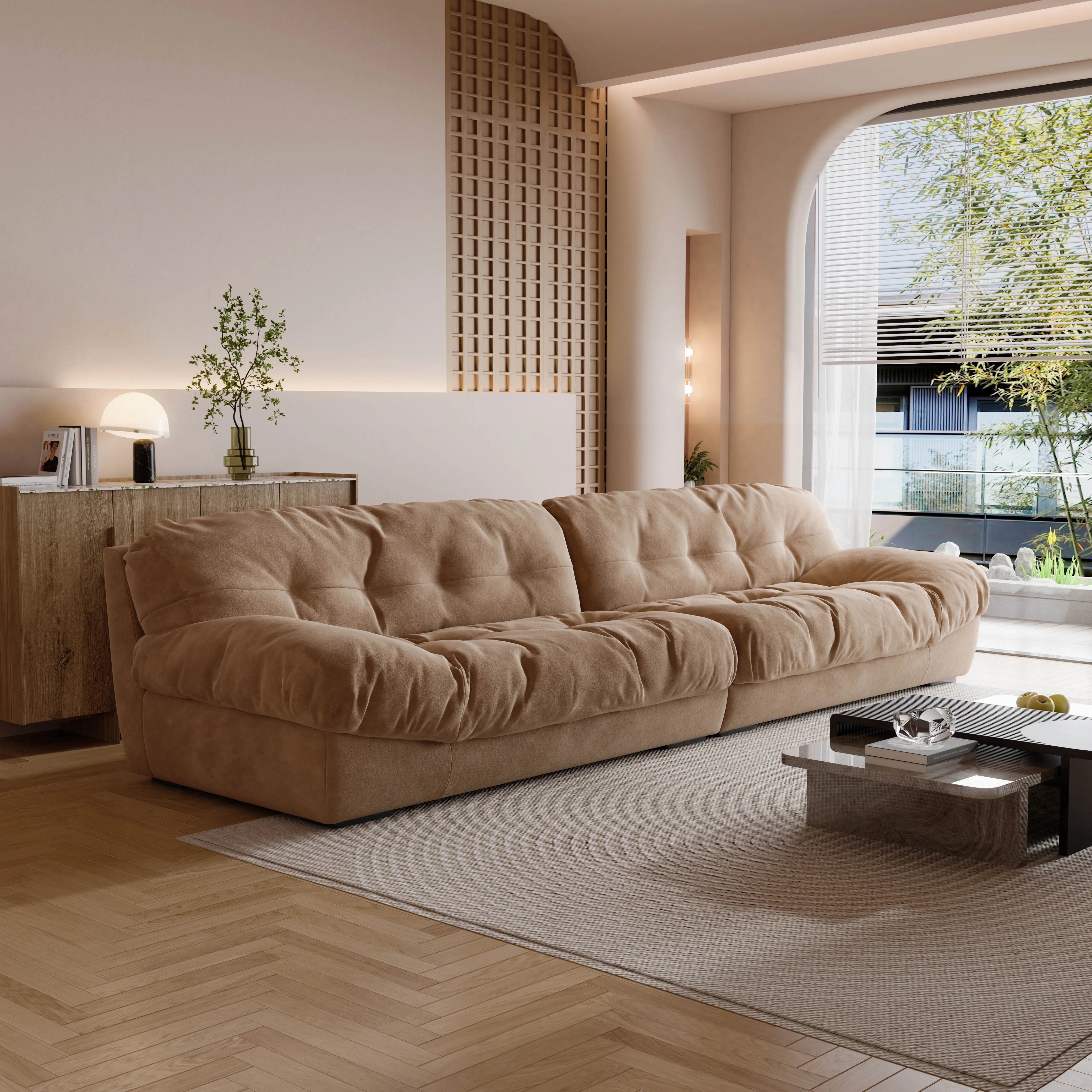 Fabric Covered Sofa Set Modular Sectional — Cream | KIMLUD