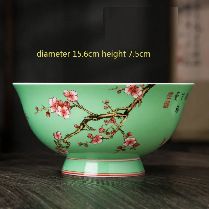Jingdezhen Fine Bone China Bowl Enamelled With Retro Flower Bird Pattern — Yellow | KIMLUD