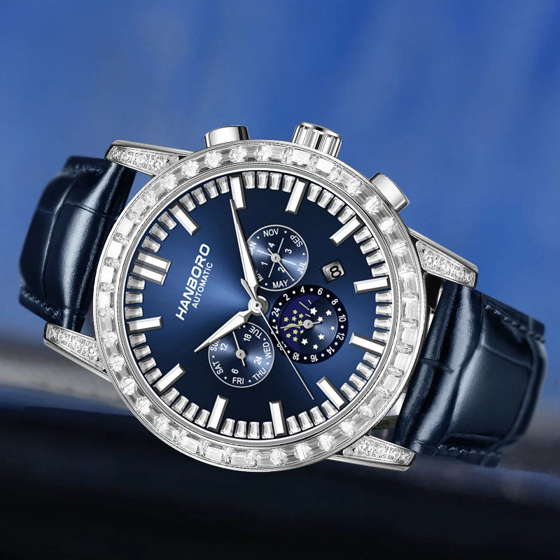 Stainless Steel Watch Fully Automatic Mechanical Movement Luminous Pointer Display — Blue Dial | KIMLUD