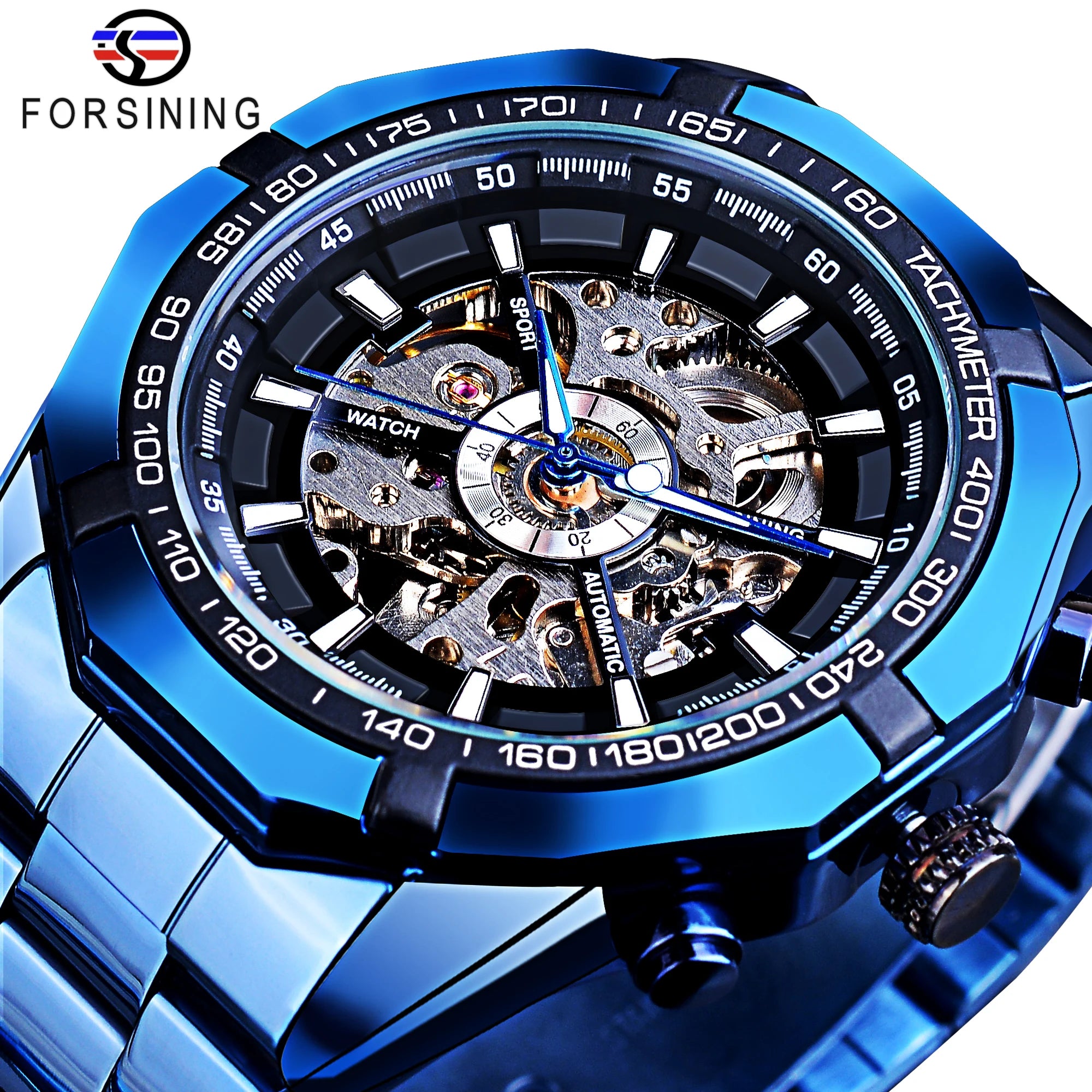 Forsining 2025 Stainless Steel Waterproof Mens Skeleton Watches Top Brand Luxury Transparent Mechanical Sport Male Wrist Watches