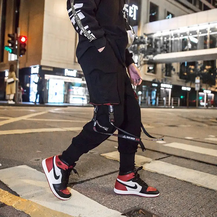 Harajuku Cargo Pants Techwear Joggers Multi Pocket Urban Streetwear Elements — Black | KIMLUD