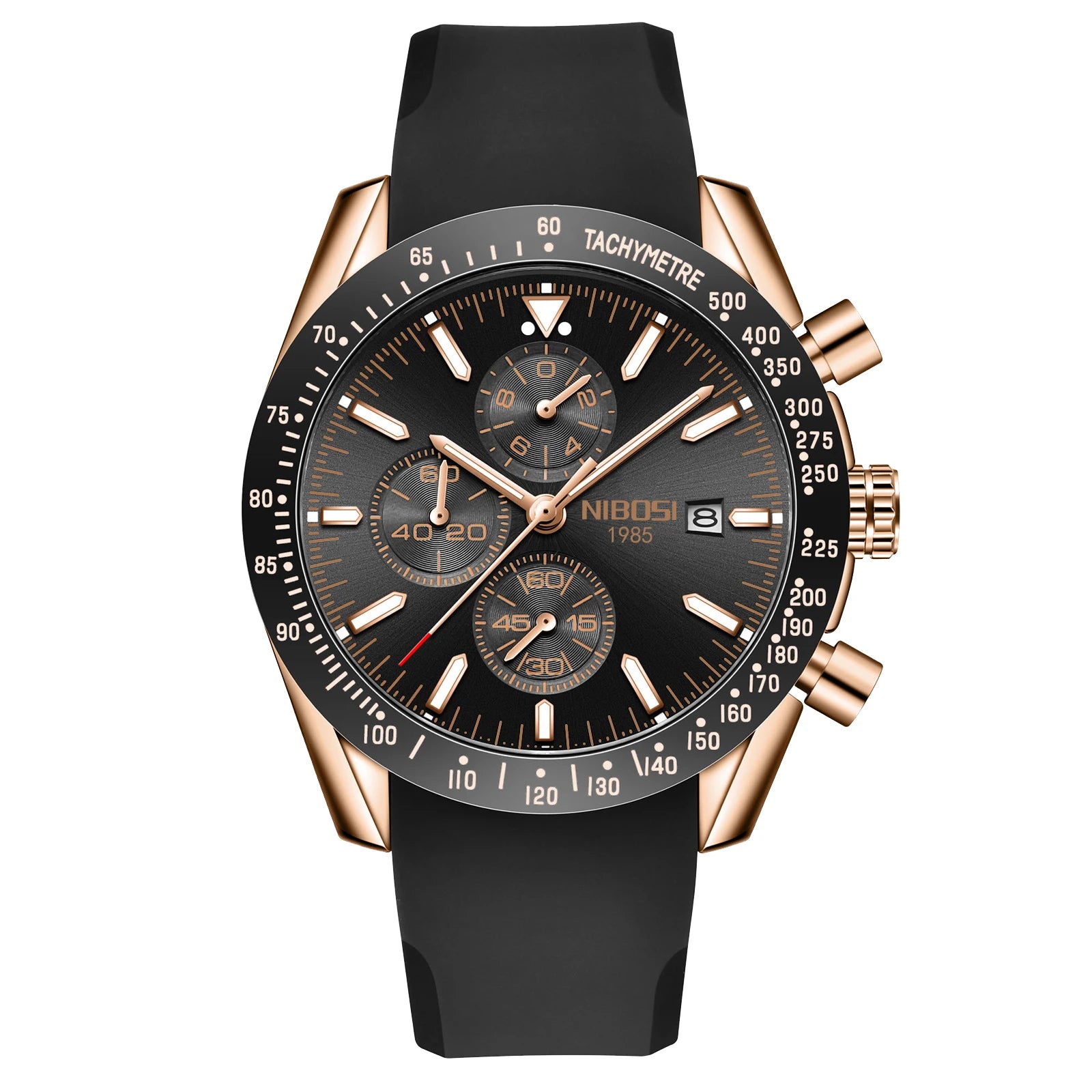 NIBOSI 2615 Business Style Men Watch Luminous Real Leather Band Wristwatch Silicone Strap Chronograph Quartz Watches