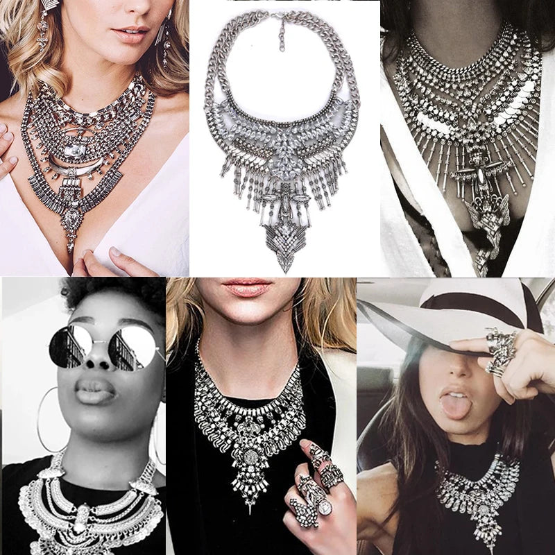 Choker Necklace – Multilayer Coin Collar – Rhinestone Tin Alloy | KIMLUD