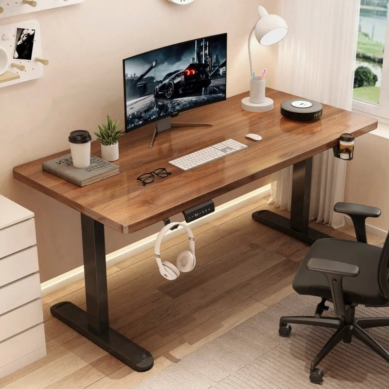 Walnut Wood Desk Extendable Sit-Stand — Walnut Brown | KIMLUD
