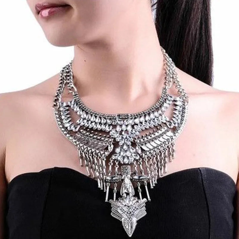 Choker Necklace – Multilayer Coin Collar – Rhinestone Tin Alloy | KIMLUD