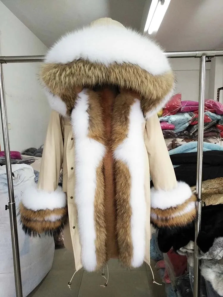 OFTBUY 2022 Long Parka Real Fur Coat Winter Jacket Women Natural Raccoon Fur Fox Fur Collar Hood Cuffs Thick Warm Outerwear New