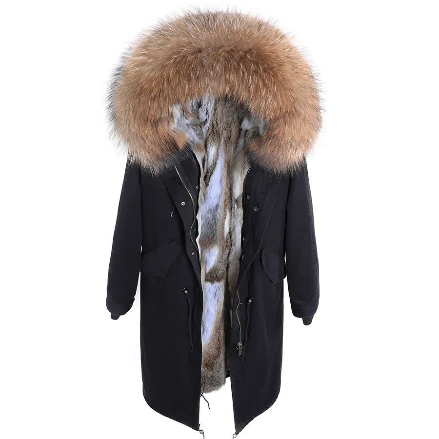 2024 Maomaokong Women coat parkas natural Fox fur collar real Fur coat X-Long jacket Rabbit fur lining winter coats 2021