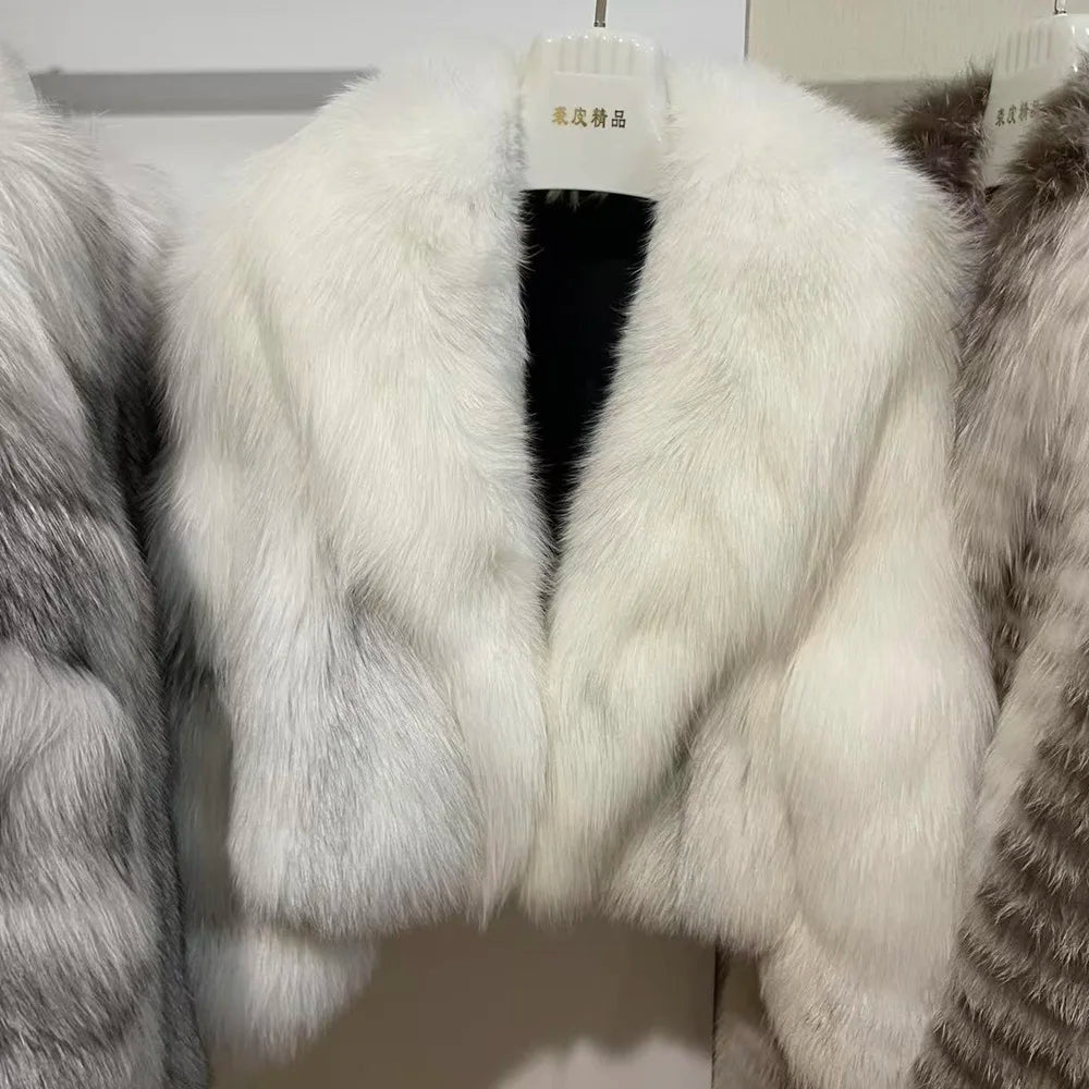 Top Luxury Full Pelt 100% Natural Riches Golden Island Fox Fur Skin Crop Top Coat