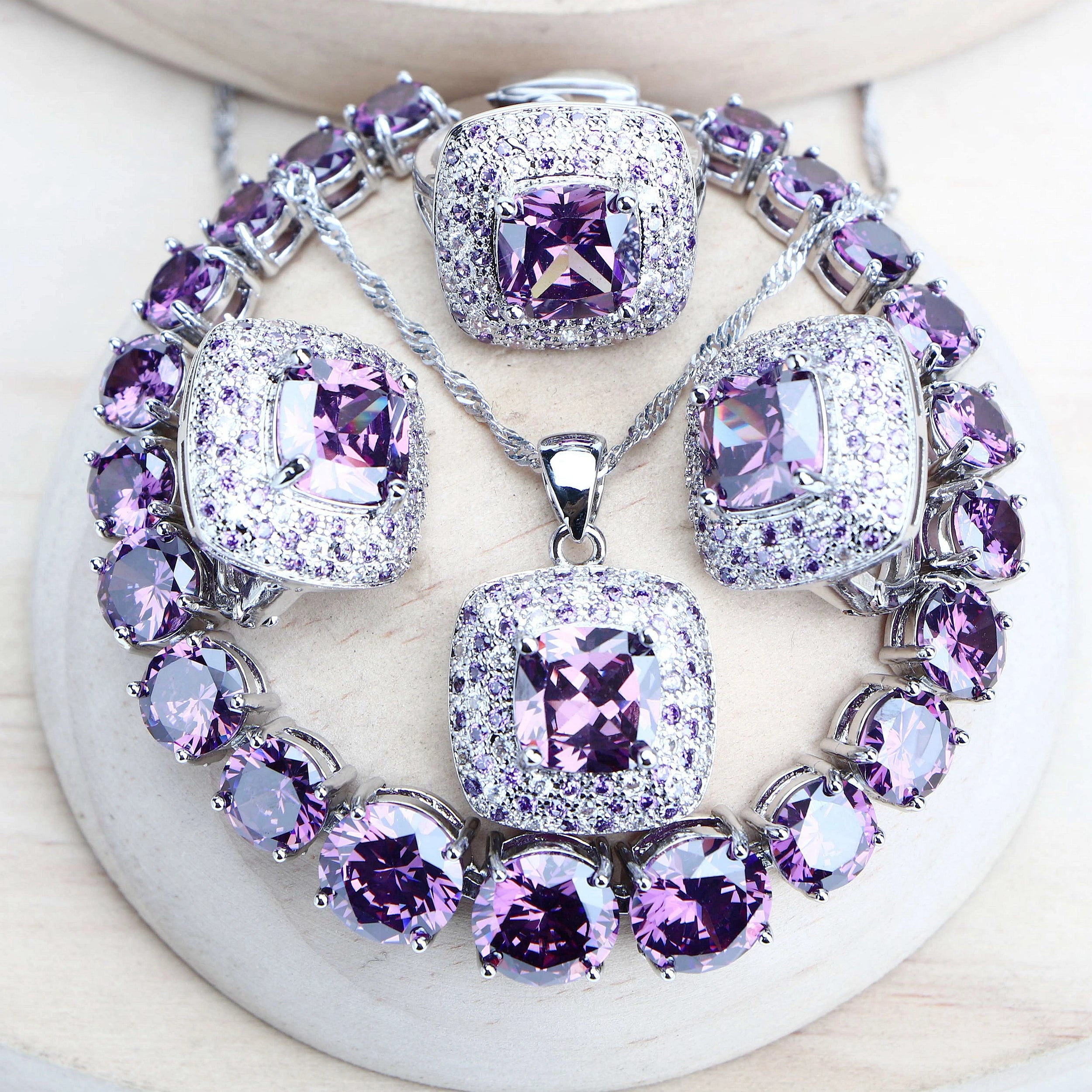 Sterling Silver Jewelry Set Bridal — Purple | KIMLUD