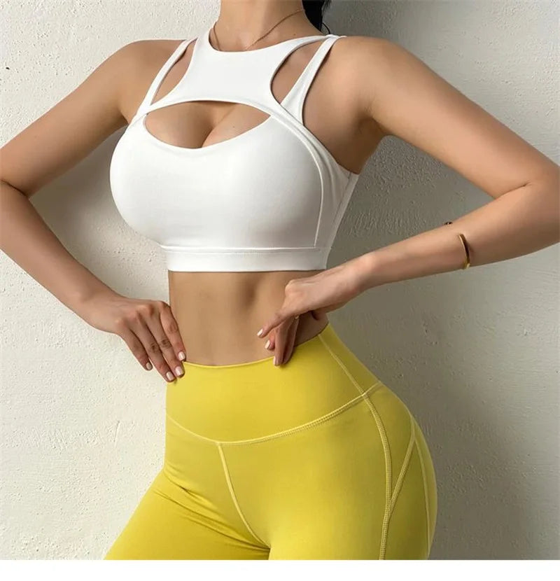 Knit Cloud Hide Sports Bra Crop Top With Pads — White | KIMLUD