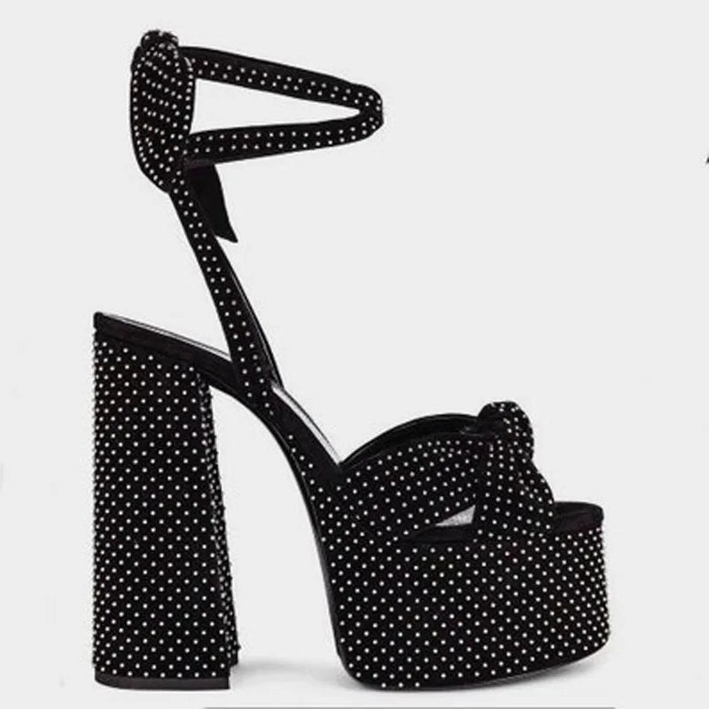 Microfiber Platform High Heel Sandals With Bow — Red | KIMLUD