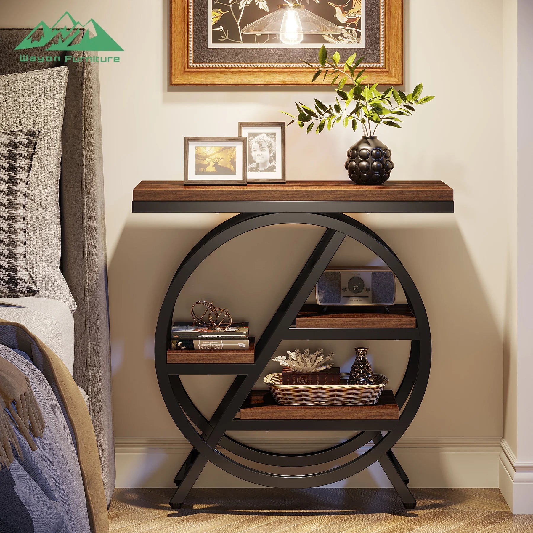 Solid Wood And Metal Console Table Two-Tier With Gold Arches — White | KIMLUD