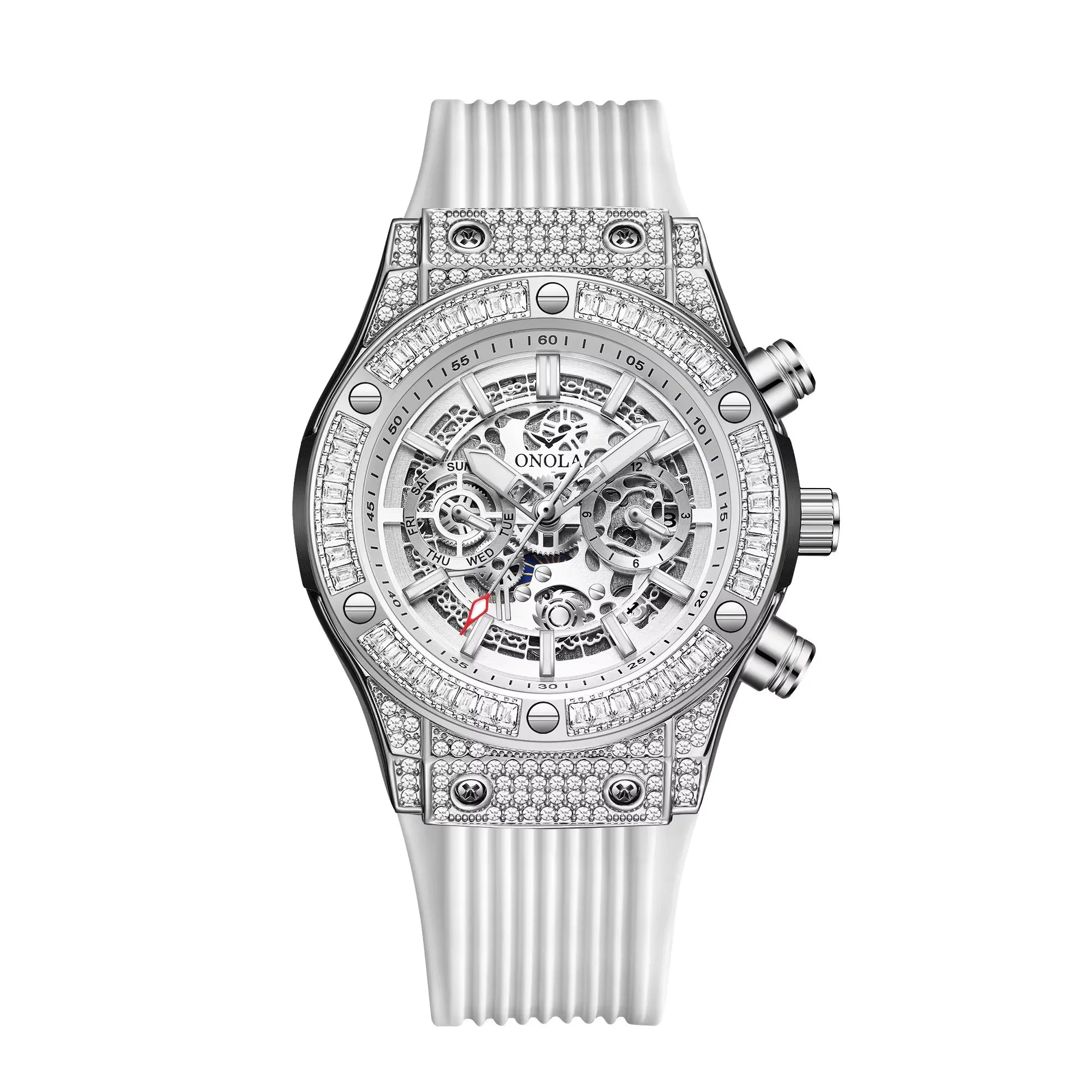 Diamond Dial Silicone Strap Automatic Watch — Black | KIMLUD