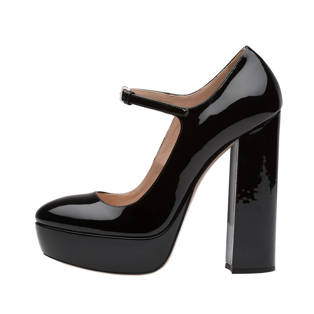 Pumps – Platform Buckle Strap – Square Heel – Plus Size | KIMLUD
