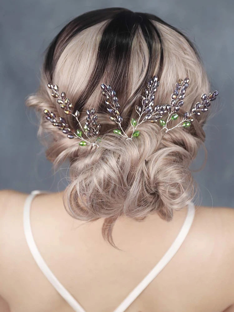 KIMLUD, Bohe Purple Crystal Bridal Hair Accessories Wedding Headdress Women Headpieces For Bride to be 3PCS Hair Pins Hair Jewelry Set, KIMLUD Women's Clothes