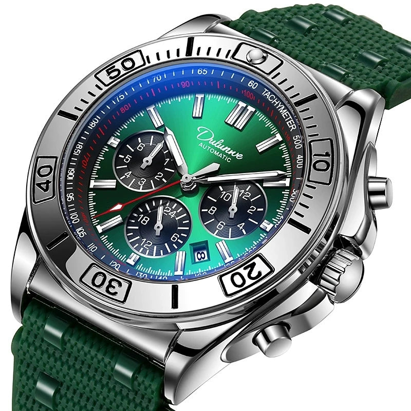 Sport Chronograph Watch With Subdials And Luminous Numerals — Green | KIMLUD
