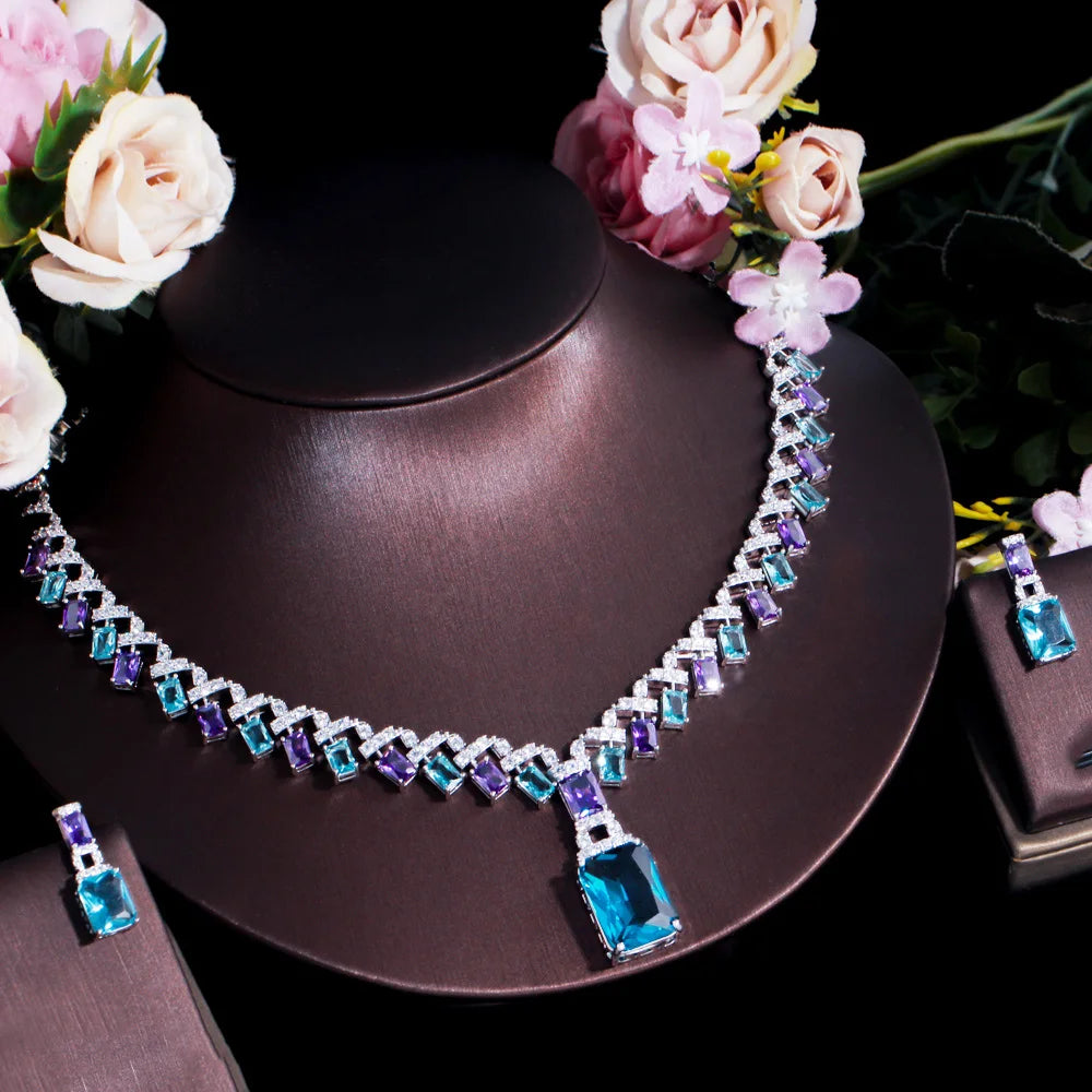 Necklaces – Water Drop Dangle – Cubic Zirconia – Purple Blue | KIMLUD