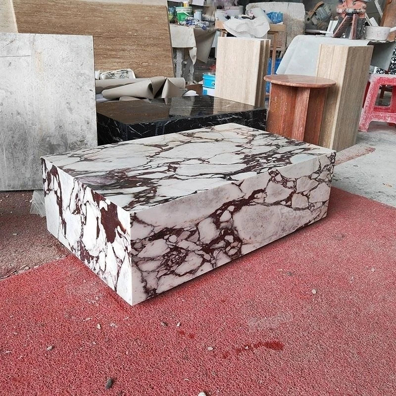 Stonekocc Luxury 100% Italy Calacatta Violet Marble Plinth Coffee Table Rectangle Base 40x40 30x30x50 100x60x30cm Home Furniture