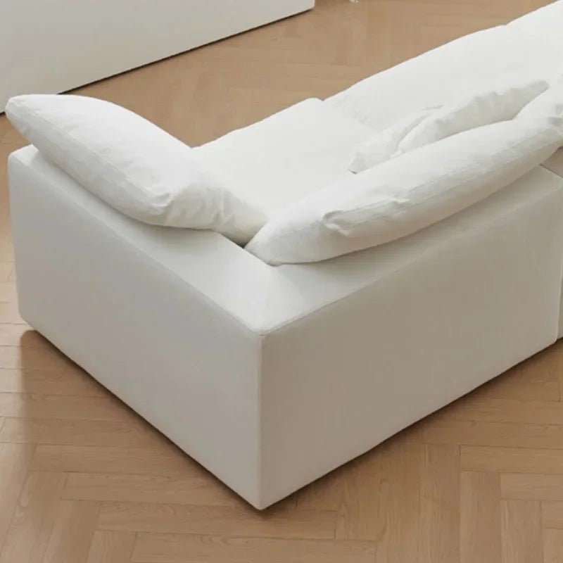 Wabi-Sabi Modern Furniture Square Sponge Upholstered Sectional Sofa Set Blended Cotton Linen Cover Eco-Friendly Durable Villa