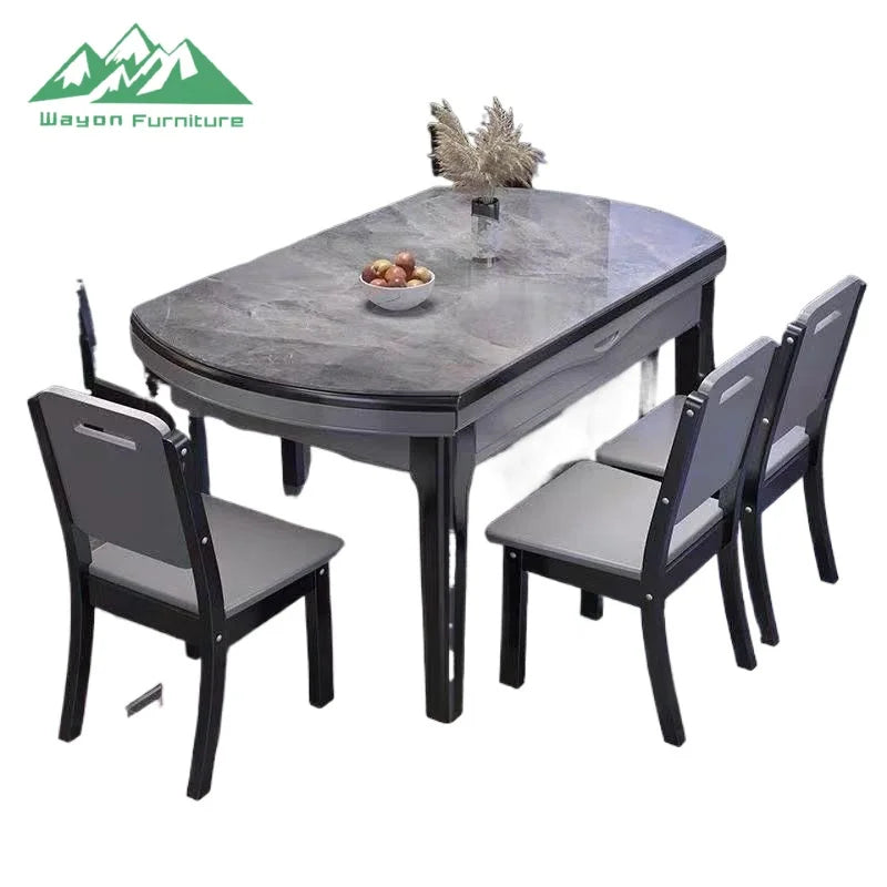 Solid Wood Dining Table Set Marble Top — Gray | KIMLUD