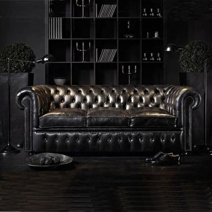 PU Leather Chesterfield Sofa Set 3 2 1 Seater With European Craftsmanship And Solid Wood Frame — Mustard Yellow | KIMLUD