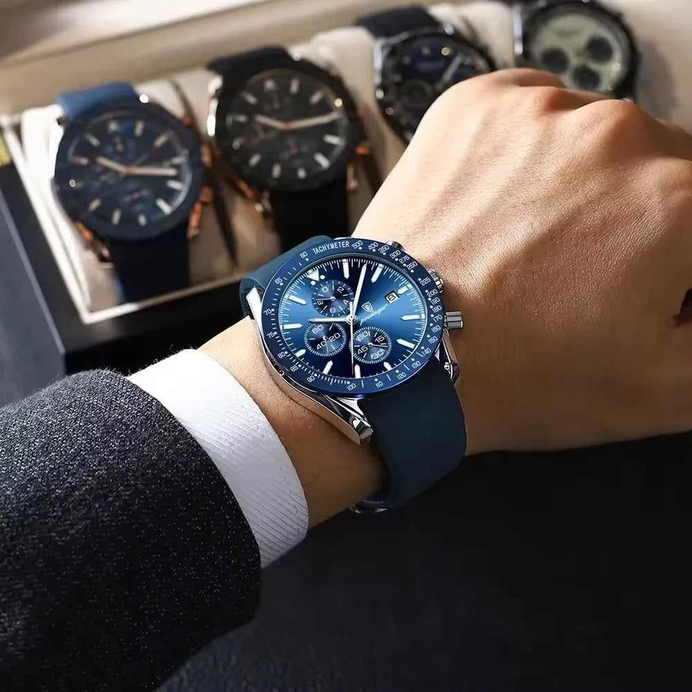 Poedagar 988 P988 Men's Chronograph Quartz Watch Luxury Waterproof Luminous Business Wristwatch for Men Montre Relojes Homme Uhr