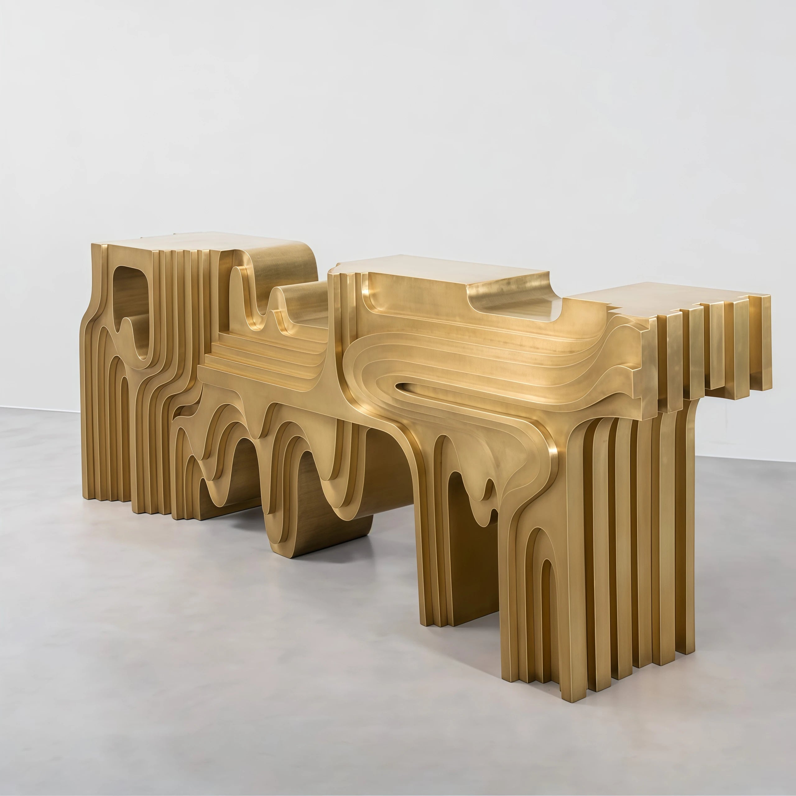 Solid Wood Console Table Pedestal Base — Golden | KIMLUD