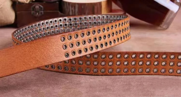 Studded Leather Belt Heavy Metal Style — Dark Brown | KIMLUD