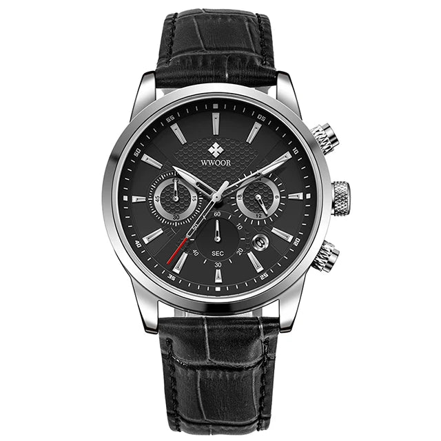 2024 New WWOOR Design Men Watches Top Brand Luxury Waterproof Leather Quartz Wristwatch Sports Chronograph Relogio Masculino+Box