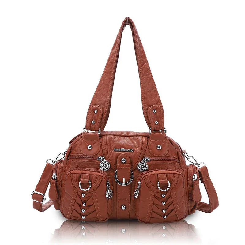 PU Satchel Top-Handle Dumpling Bag — Black | KIMLUD