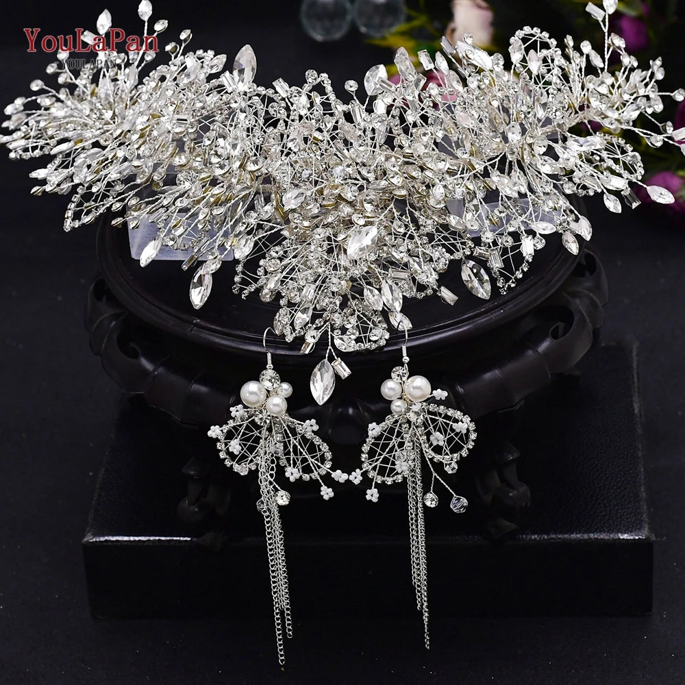 YouLaPan HP193P Wedding Headwear Necklace Earrings Jewelry Set Bride Headbands Rhinestone Headpiece Bridal Tiaras and Crowns