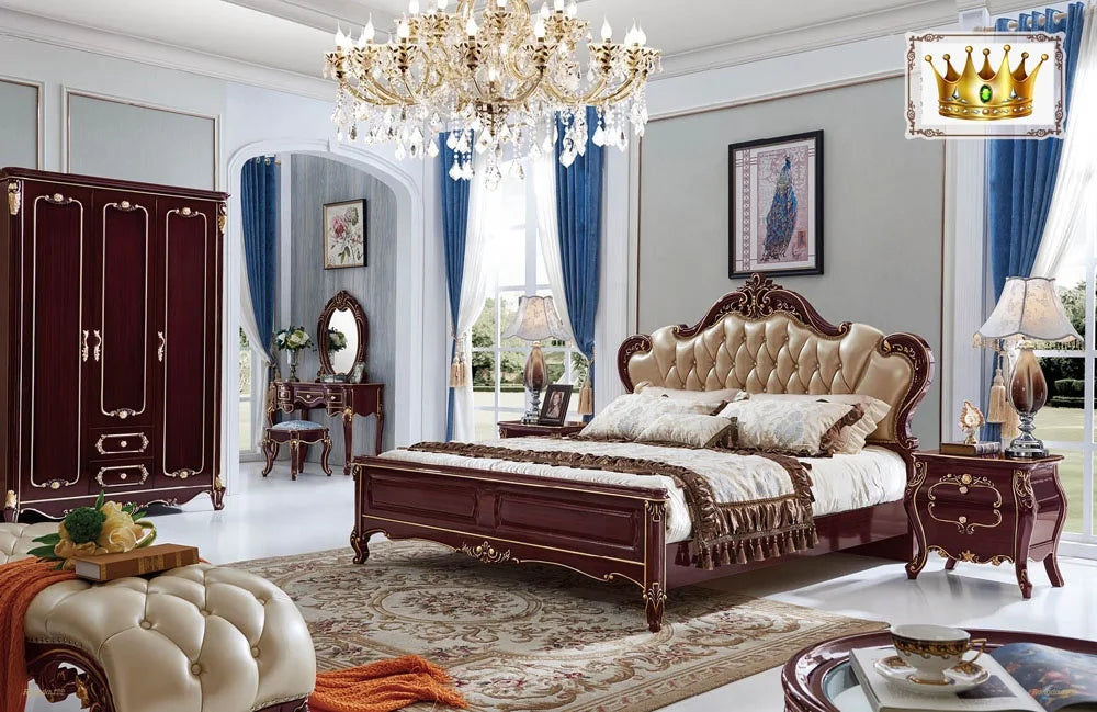Classic King Size European Style Wood Bedroom Set Royal Luxury Furniture with Storage