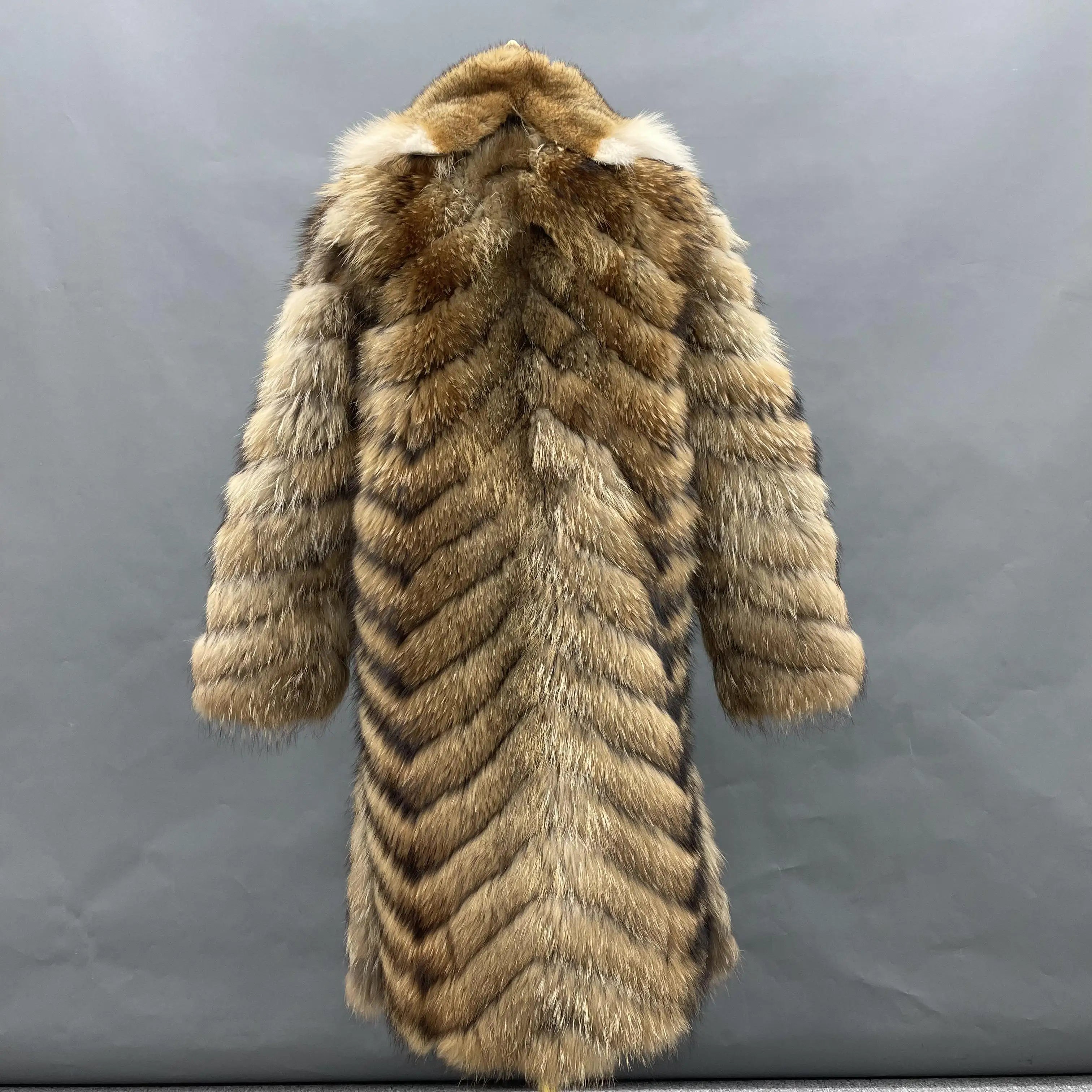 Super Luxury Full Fur Long Style Lady Women Genuine Raccoon Fur Coat Women