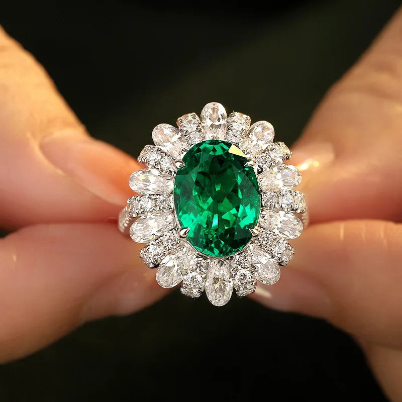 Rhodium-Plated Silver Ring With Emerald Gemstone — Emerald Green | KIMLUD
