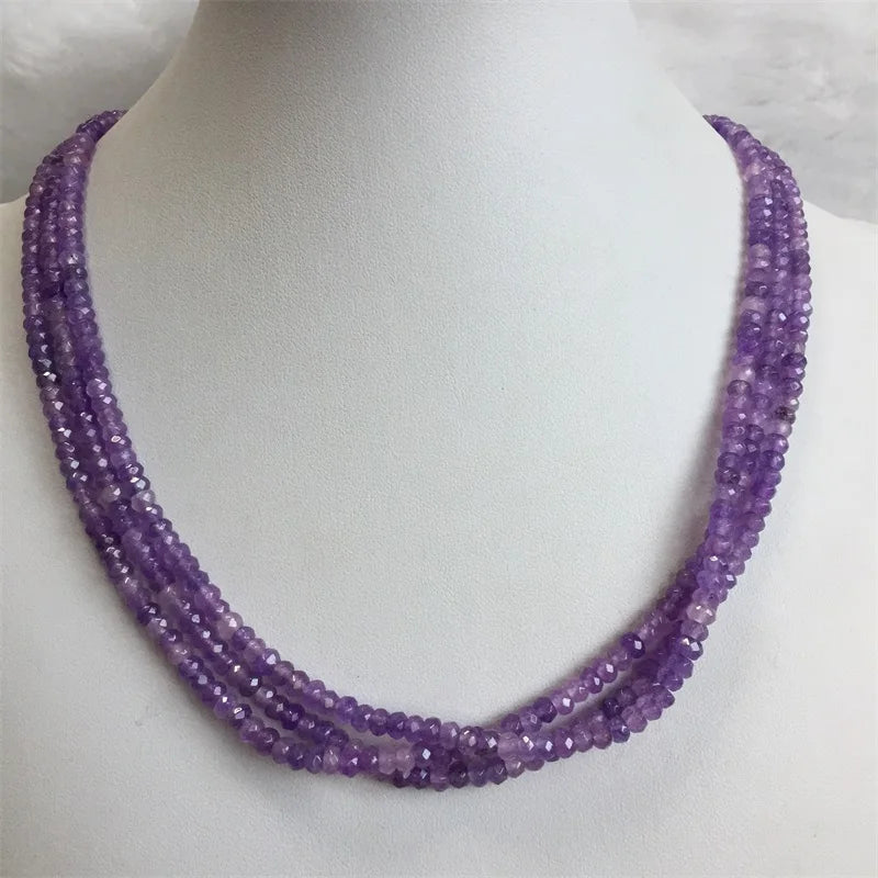 Double Blue Sapphire Chain Necklace for Women Natural Faceted Jade Stone Beads Choker Collares 3*4mm Abacus Gift Jewelry